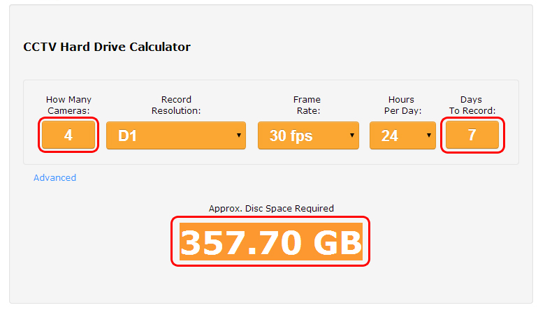 CCTV Hard Drive Calculator