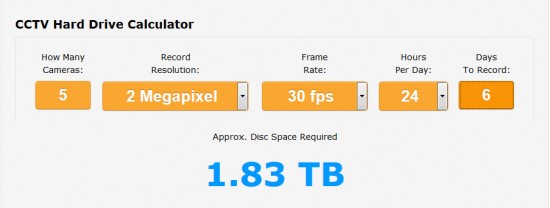 CCTV hard drive calculator