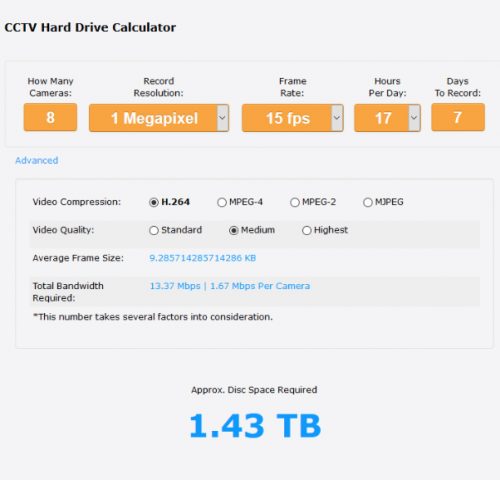 cctv hard drive calculator