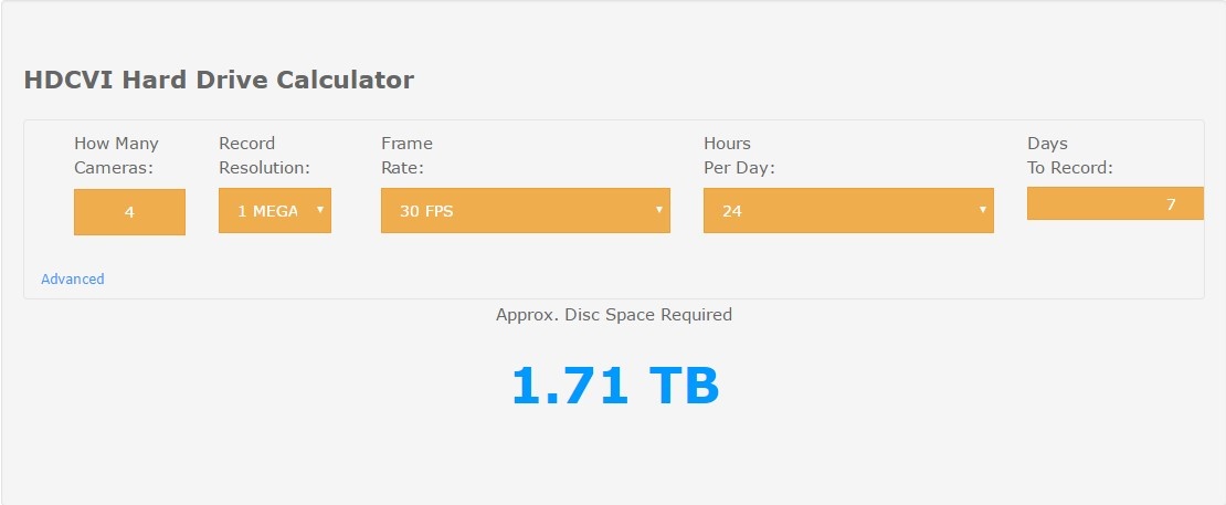 CCTV Hard Drive Calculator