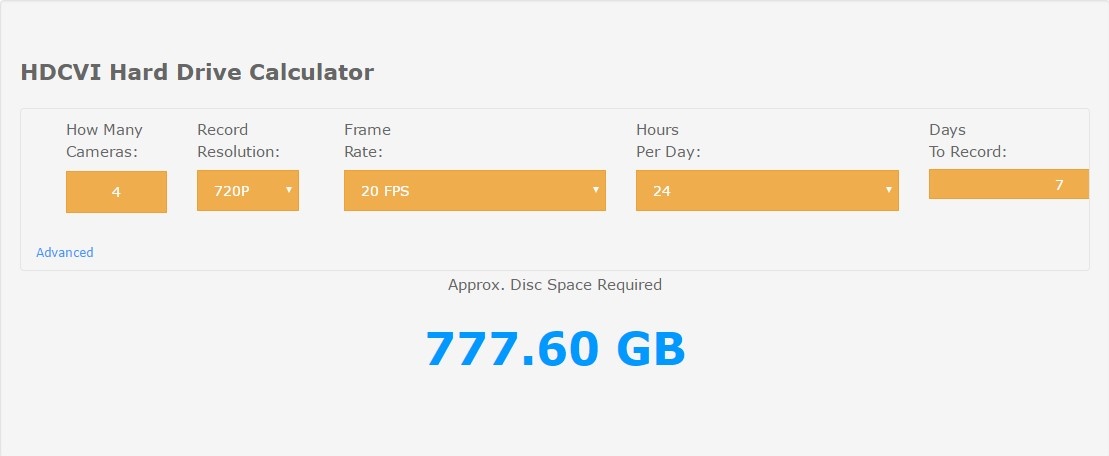 CCTV Hard Drive Calculator