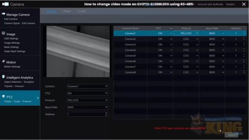 Change Video Mode On CVIPTZ-ELS2IRL30X
