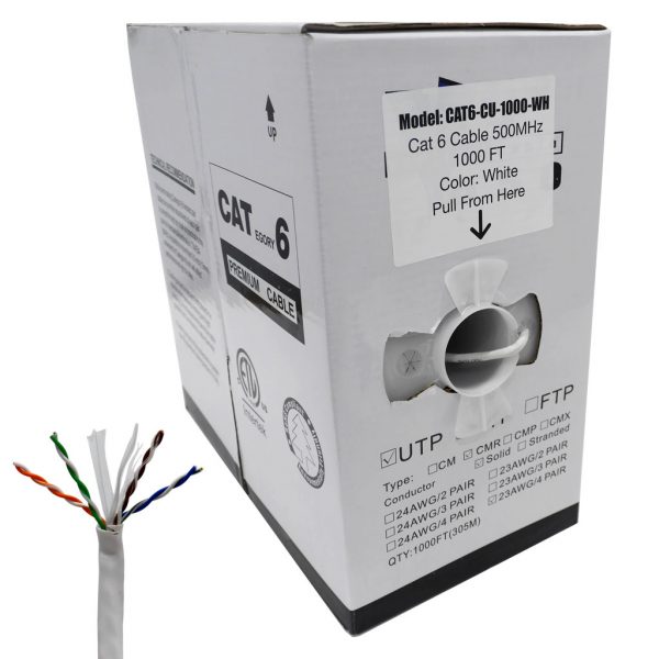 CAT6 Ethernet Cable with Copper Conductor and ETL Rating (White)
